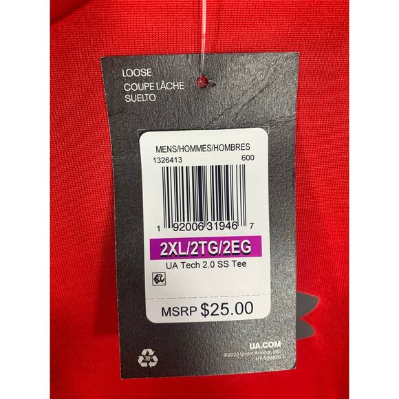 NEW - Men’s Under Armour 2XL Red Lightweight Tech Tee Short Sleeve Shirt - Picture 4 of 6